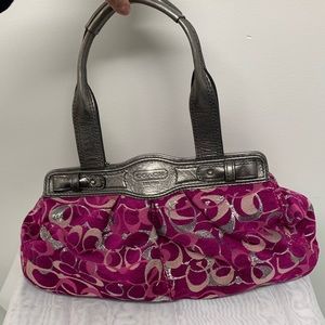 Gorgeous Coach metallic silver and raspberry purse